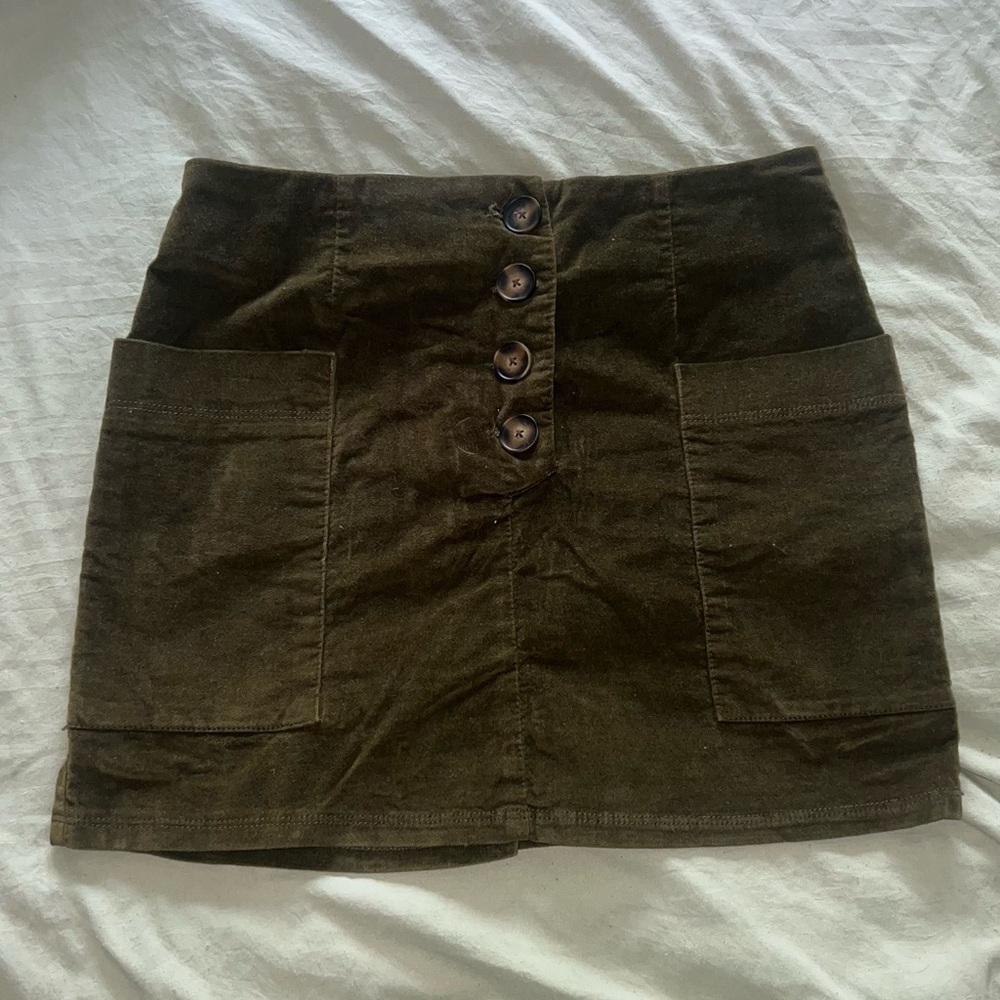 BDG Dark Olive Mini Skirt with Button Detail